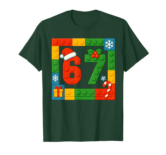 67 Christmas Building Blocks Six Seven Meme Brick Builder T-Shirt