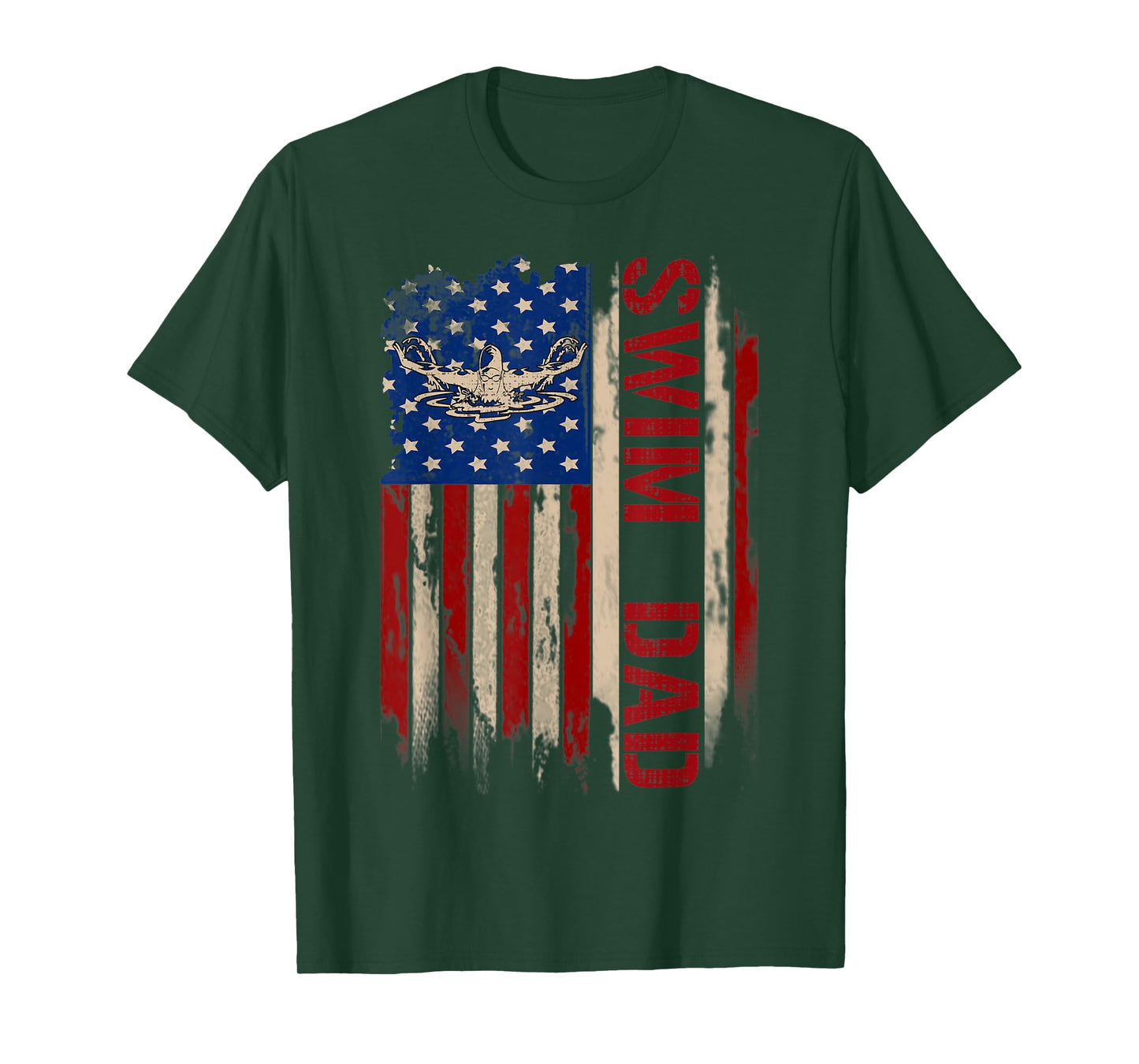 Vintage Swim Dad American USA Flag Swimer/Swimming Gift T-Shirt