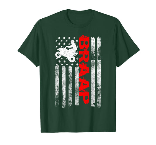 Cool Four Wheeler & ATV Gift Ideas Vintage USA American Flag Quad Bike ATV Gift T-Shirt - Black, Unisex, Small, Short Sleeve, T-Shirt, Letter Print, Motorcycle Theme
