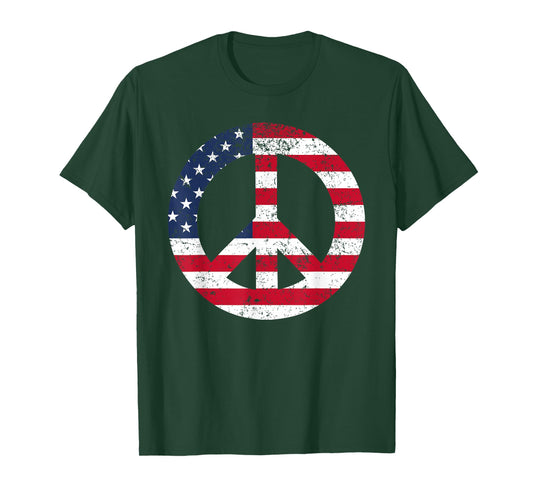 Peace Sign Patriotic USA Flag Peace & Love T-Shirt
