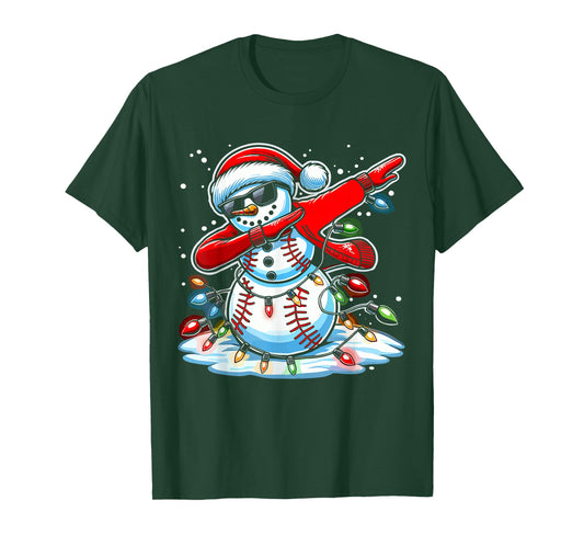 Dabbing Christmas Baseball Snowman Boys Baseball Women Men T-Shirt