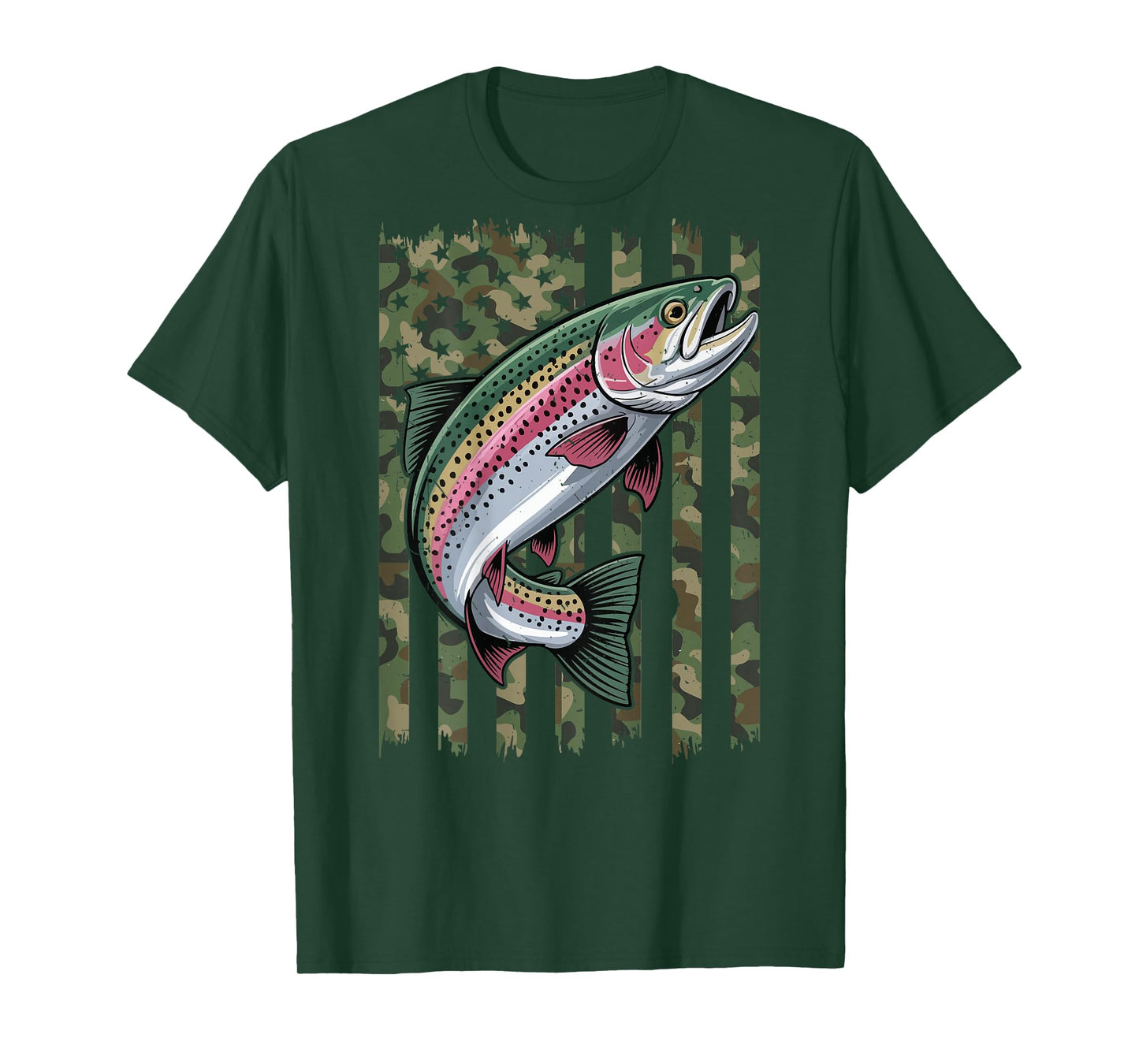 Youth Boy Trout Fishing American Flag Camo Fishing Patriotic T-Shirt