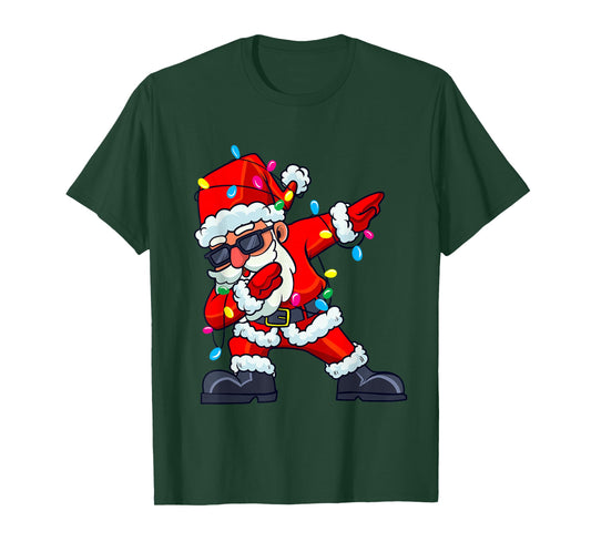 Dabbing Santa Claus Christmas Tree Lights Boys Kids Dab Xmas T-Shirt