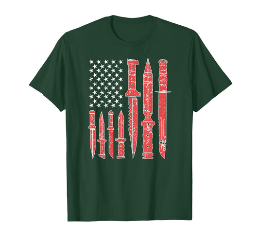 Knife Collecting For Proud Knives Collector US Flag Knife Lover Knife Enthusiast T-Shirt