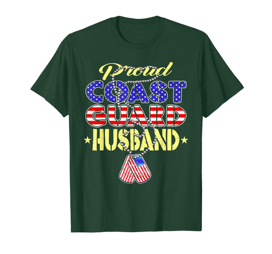 Proud US Coast Guard Husband US Flag Dog Tag Military Spouse T-Shirt