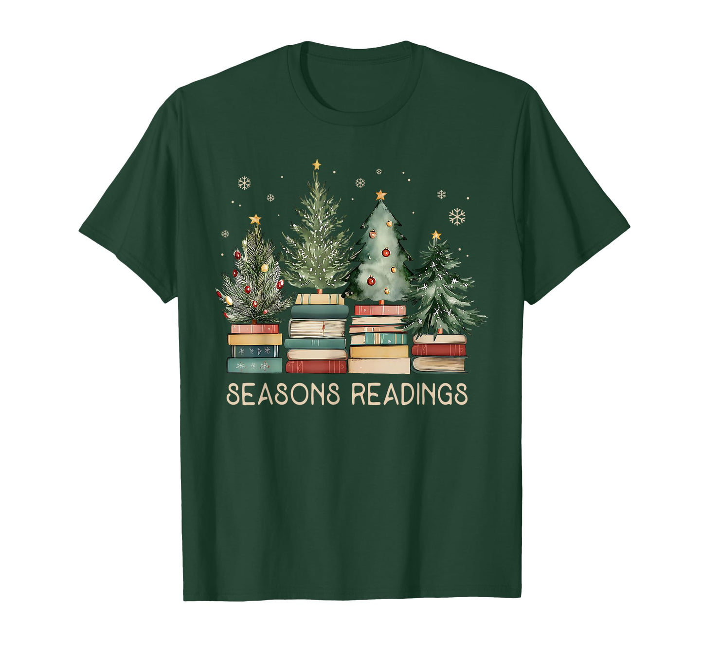 Christmas Book Tree Teacher Xmas Librarian Seasons Readings T-Shirt