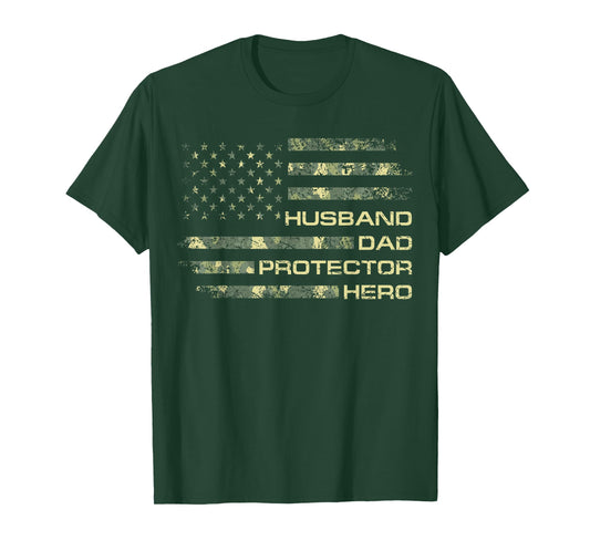 Husband Dad Protector Hero For Christmas Camo American Flag T-Shirt