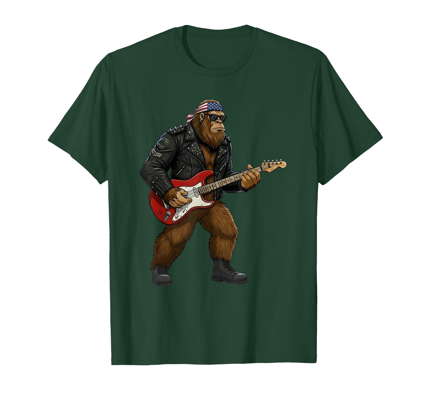 Patriotic Bigfoot Playing Guitar 4th of July American Flag T-Shirt