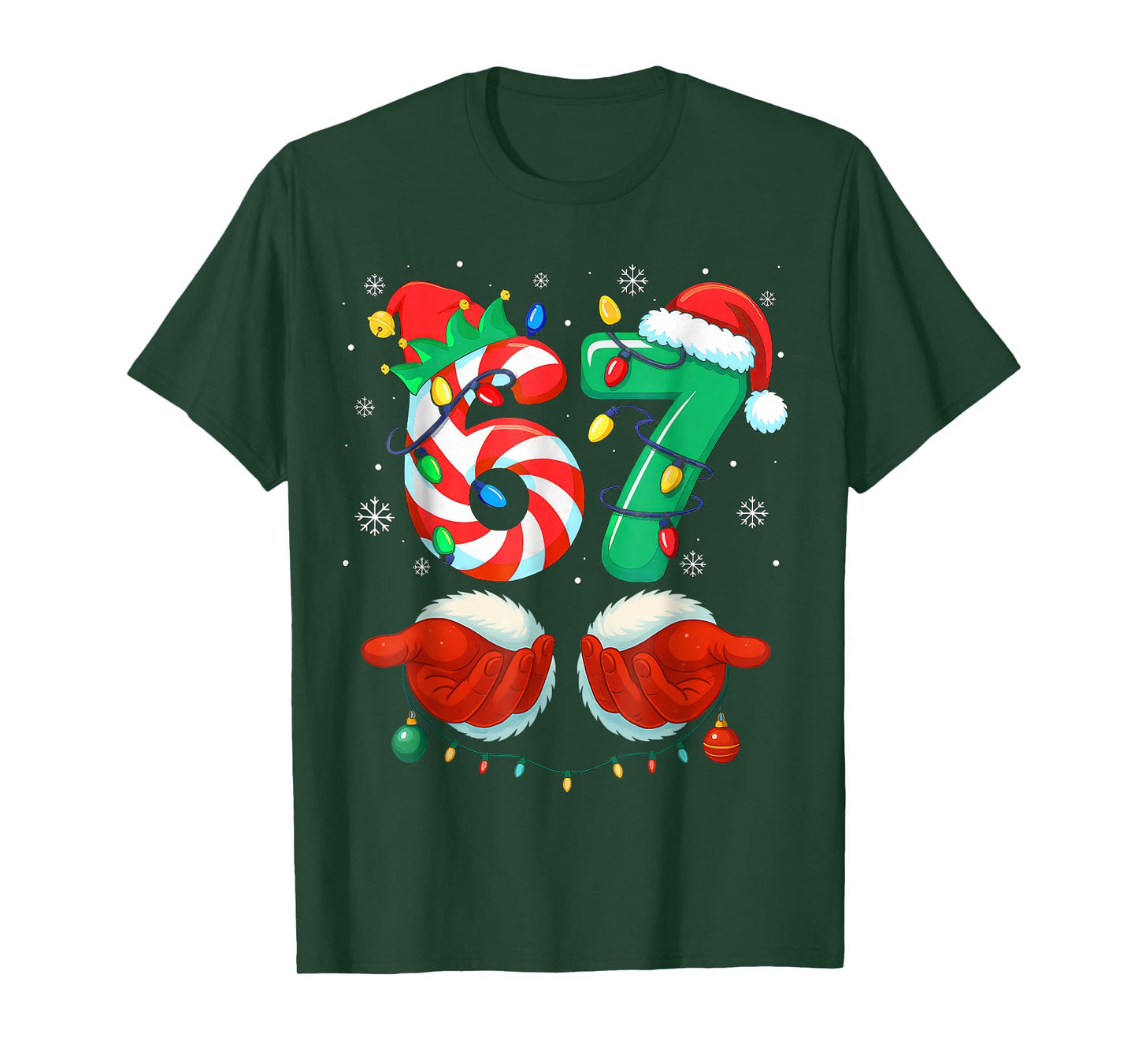 Funny Six Seven 67 Meme 6 7 Christmas Santa Hand Boys Teens T-Shirt