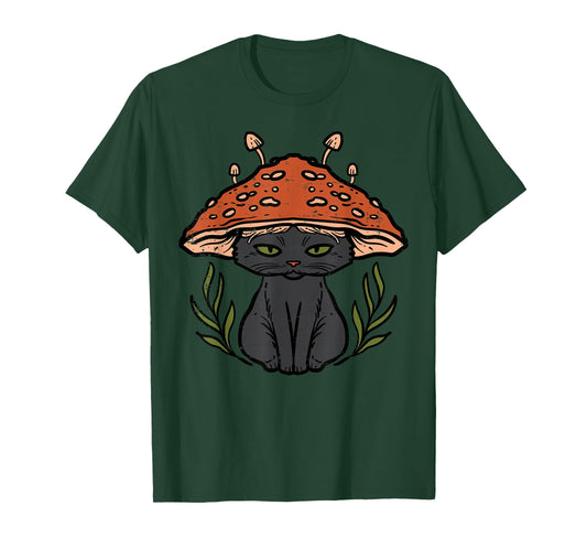 Cottagecore Black Cat Mushroom Cute Women Girls Kids Toddler T-Shirt