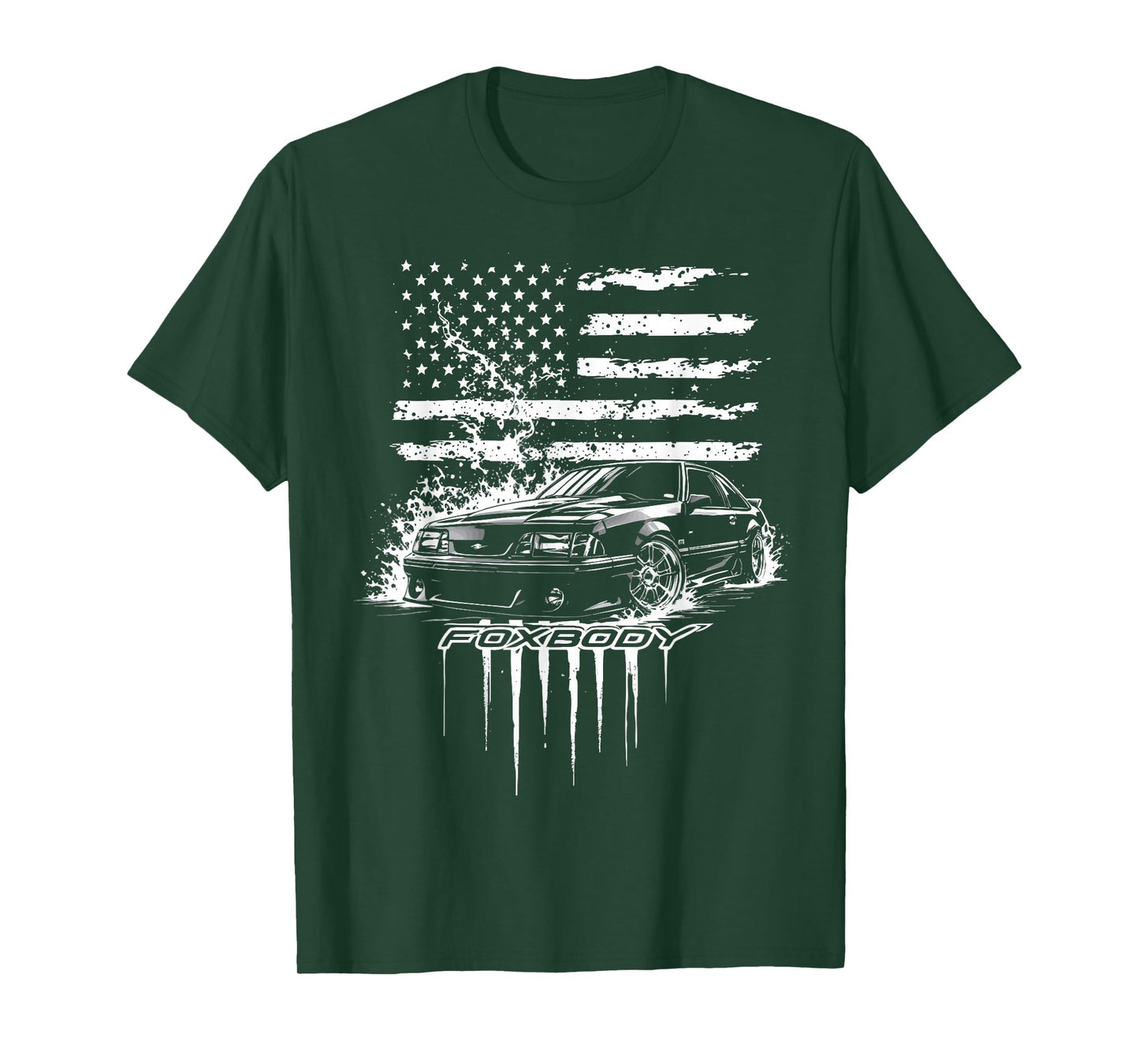 Foxbody Nation Patriotic Flag Flame Stang Fox Body USA T-Shirt