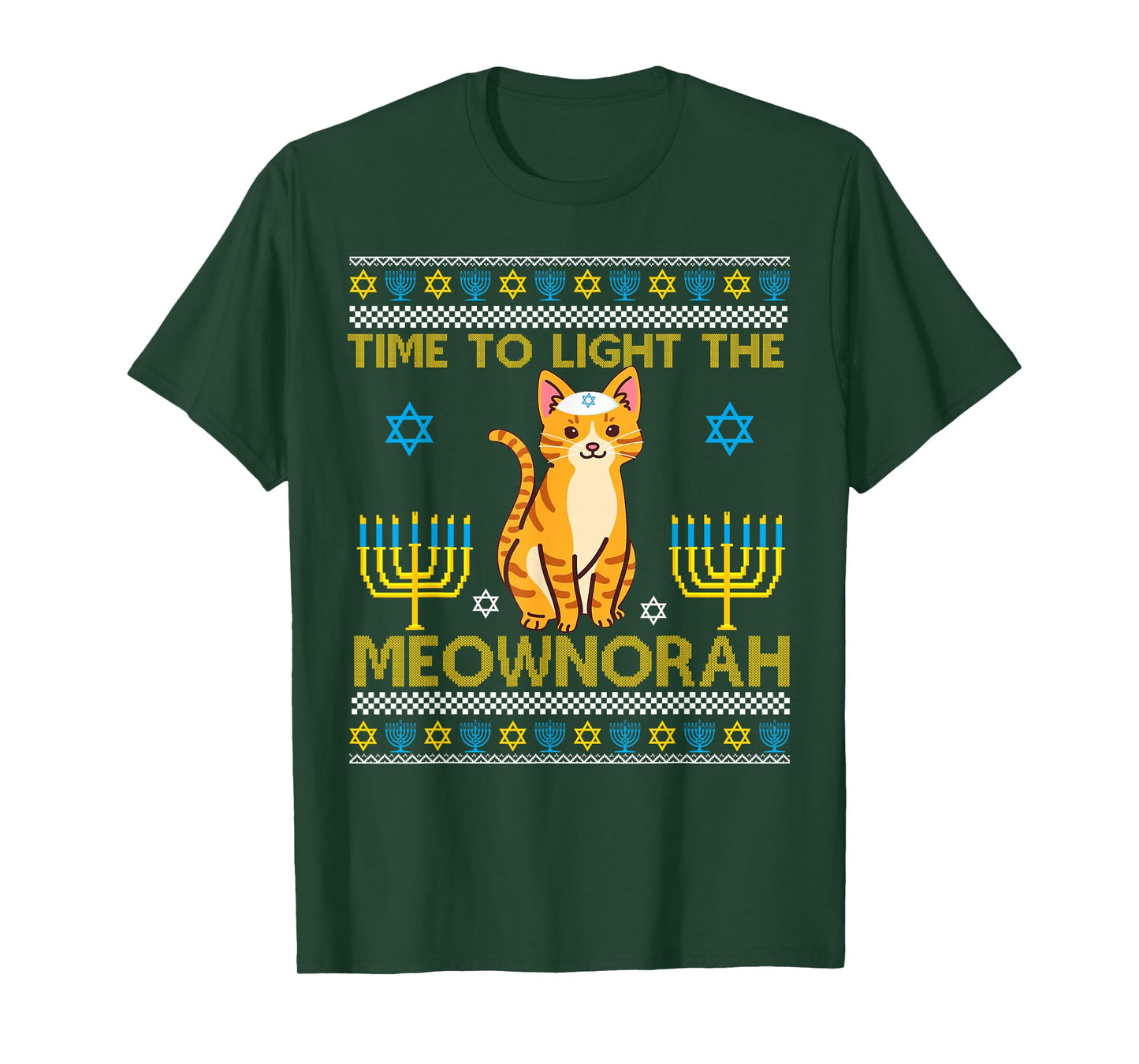Light The Meownorah Jewish Cat Menorah Lover Ugly Chanukah T-Shirt