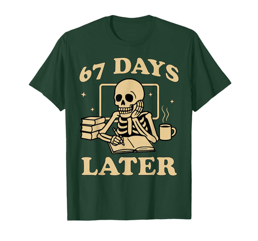67th Day of School Teacher Skeleton Funny 6 7 Meme Six Seven T-Shirt