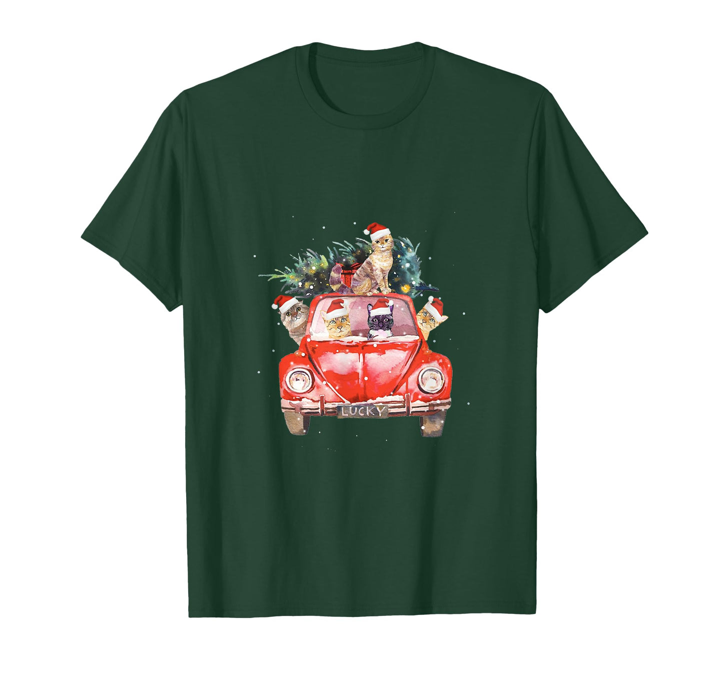 Cat Riding Red Truck Christmas Tree Cat Santa Hat Xmas Gift T-Shirt for Men Women Kids