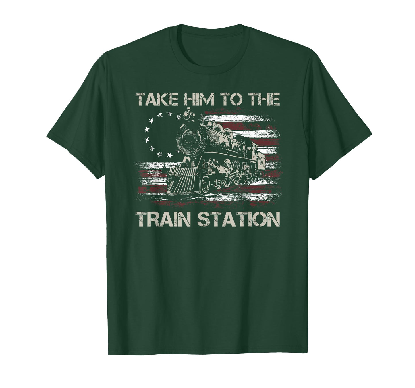 Vintage Old American Flag Take Him To The Train Station T-Shirt