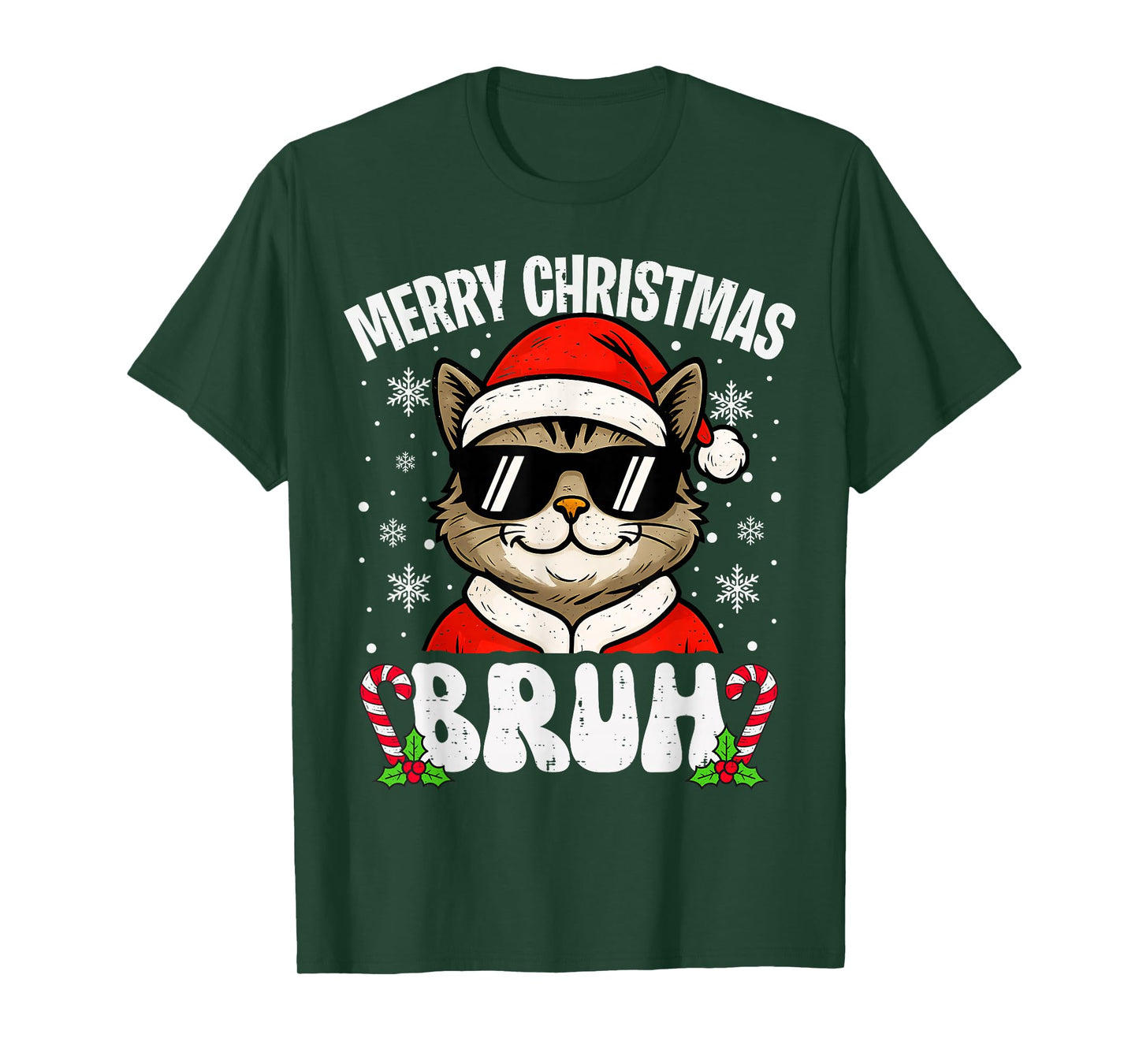Merry Christmas Bruh Funny Cat Xmas Men Boys Kids PJs T-Shirt