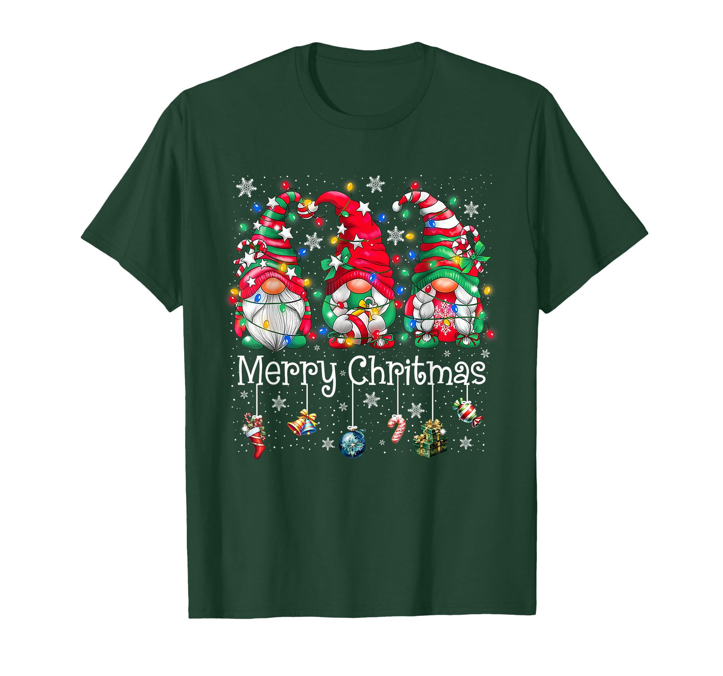 Cute Gnomes Merry Christmas Light Family Gnome Xmas Matching T-Shirt