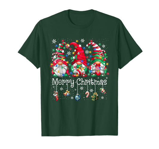 Cute Gnomes Merry Christmas Light Family Gnome Xmas Matching T-Shirt