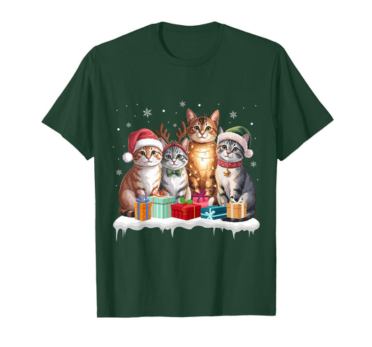 Cute Cat Christmas Tree Santa Xmas Lights Cats Kitten Lover T-Shirt