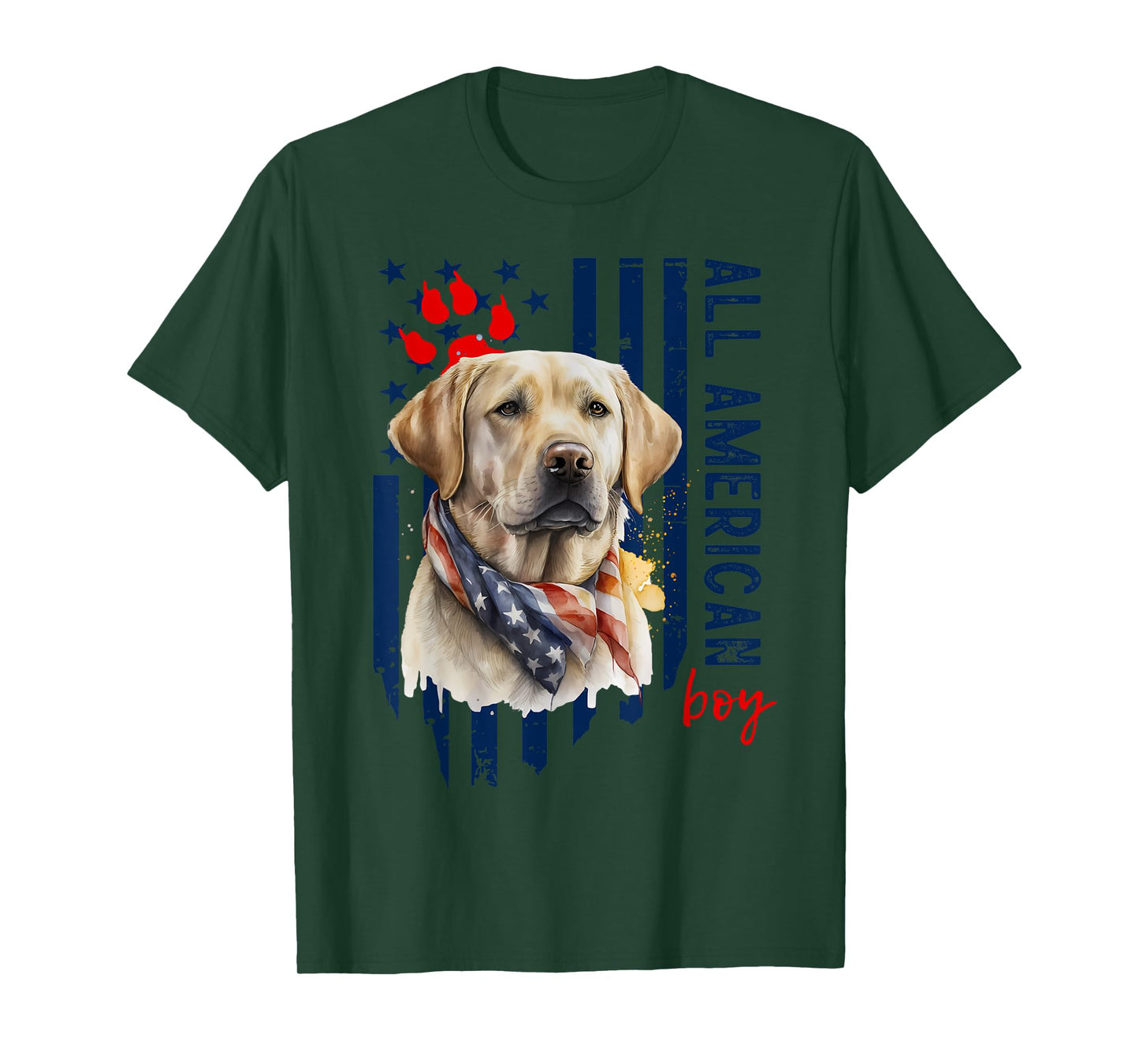 Patriotic USA Flag Yellow Labrador All American Boy Lab Dog T-Shirt