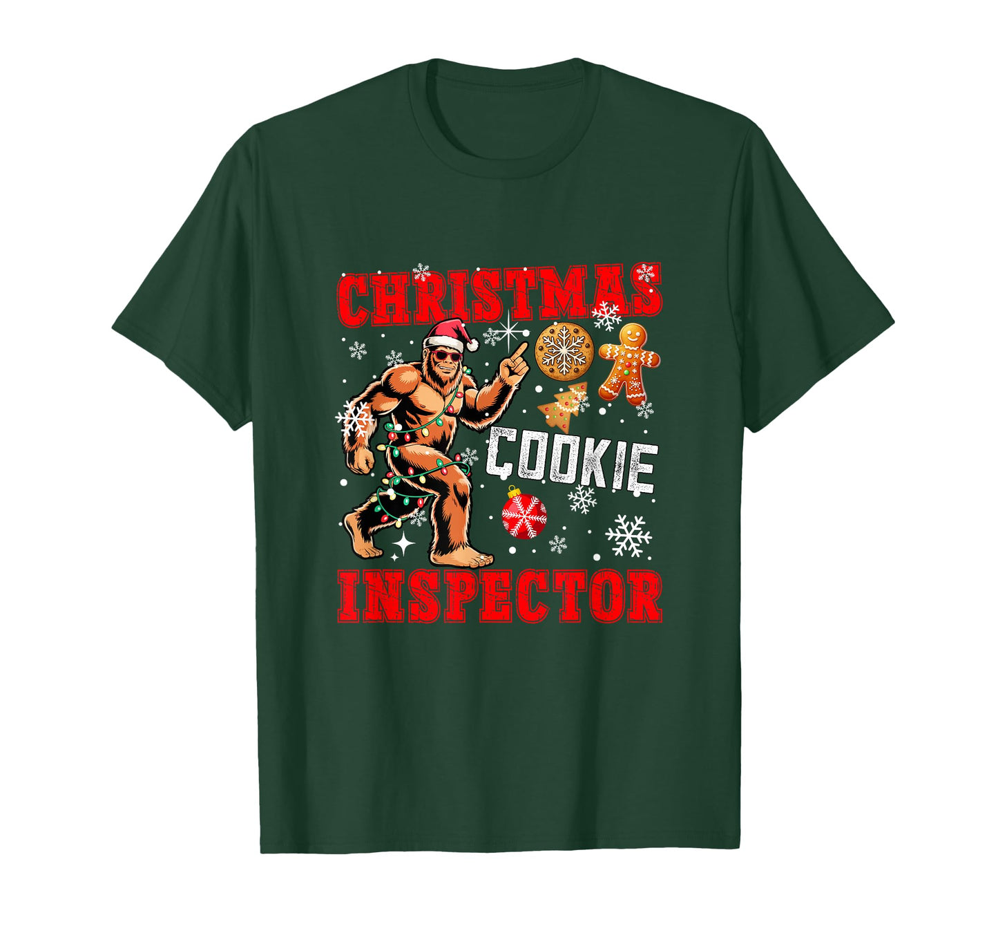 Christmas Cookie Inspector Xmas Santa Bigfoot Funny Baker T-Shirt