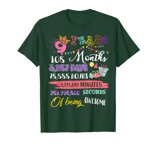 9th Birthday for Girls 9 Years Old Being Awesome Gift T-Shirt