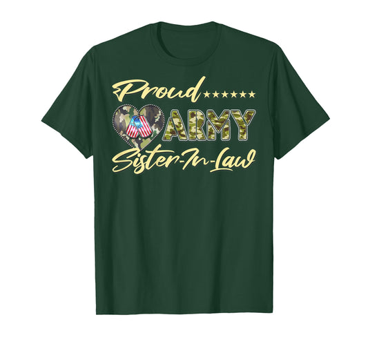 Proud Army Sister-In-Law - US Flag Dog Tags Military Family Men Women Kids T-Shirt