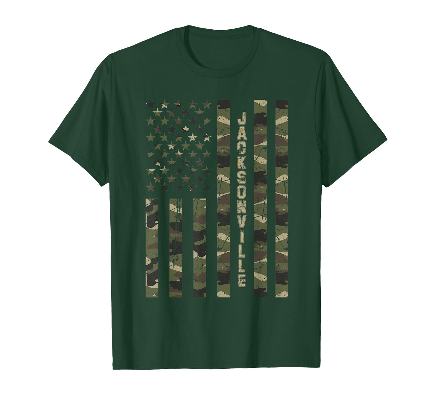 Jacksonville United States Distressed Camo w US Flag T-Shirt