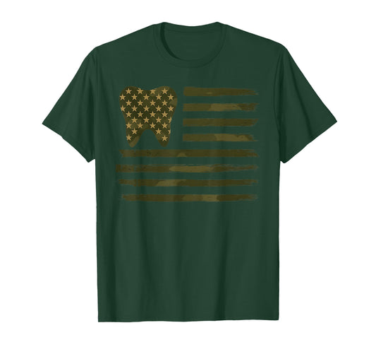 Camo Dentist American Flag Tooth Patriotic Dental Usa Flag T-Shirt