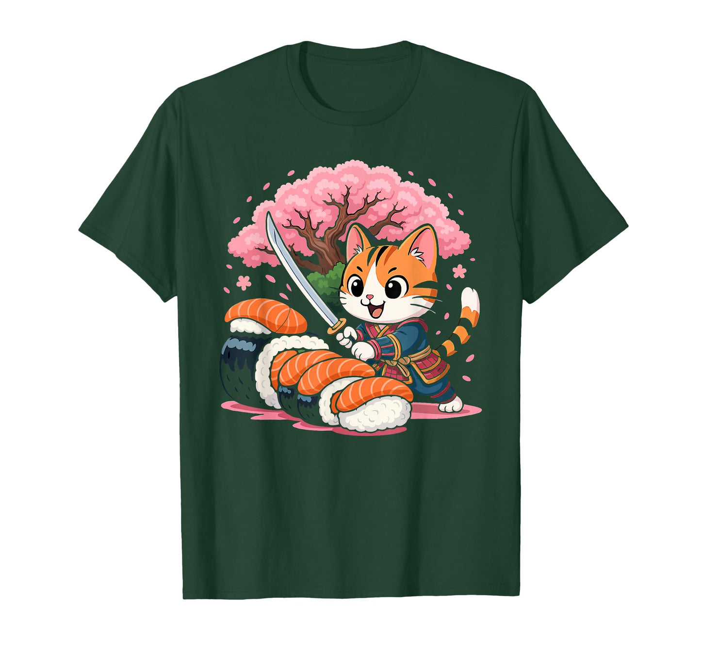 Kawaii Samurai Cat Sushi Funny Japanese Food Lovers T-Shirt