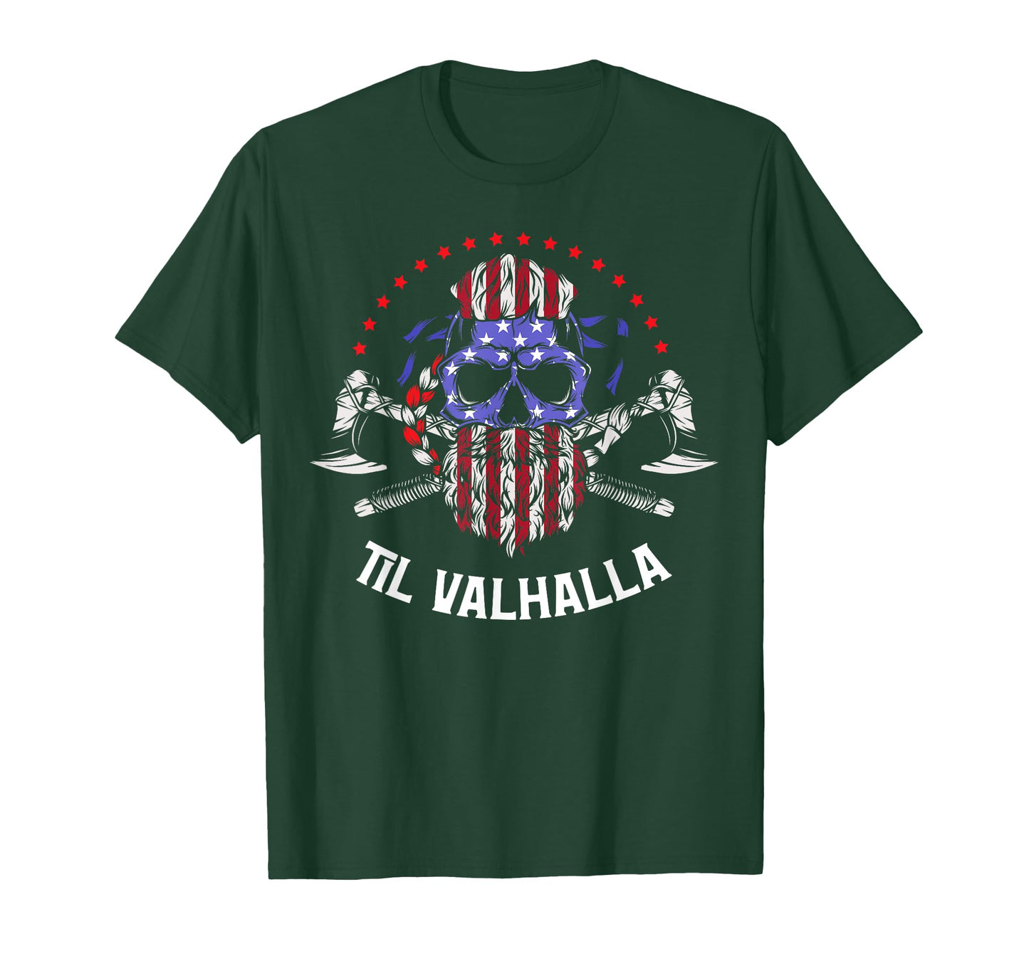 Til Valhalla American Viking, Odin Norse Man US Flag T-Shirt