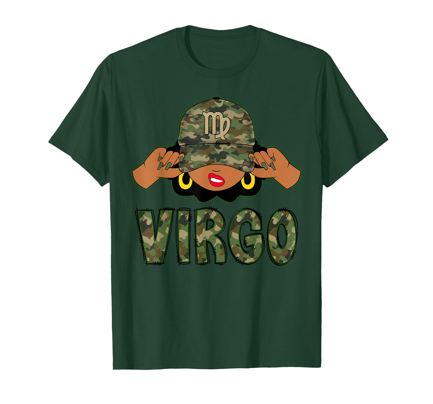 Virgo Queen Black Woman with Camo Cap Afro Girl Zodiac T-Shirt