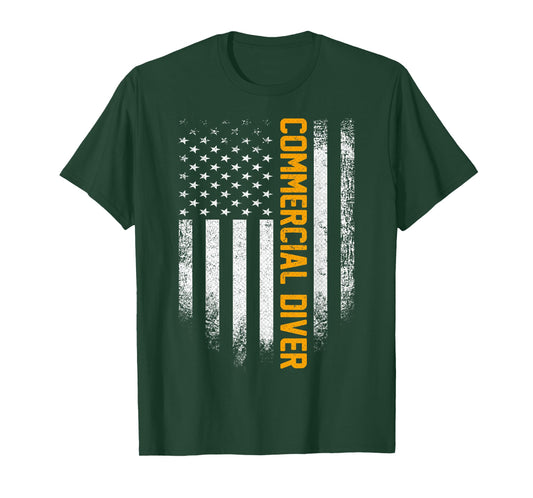 Vintage Commercial Diver Distressed American Flag Patriotic T-Shirt for Women Men