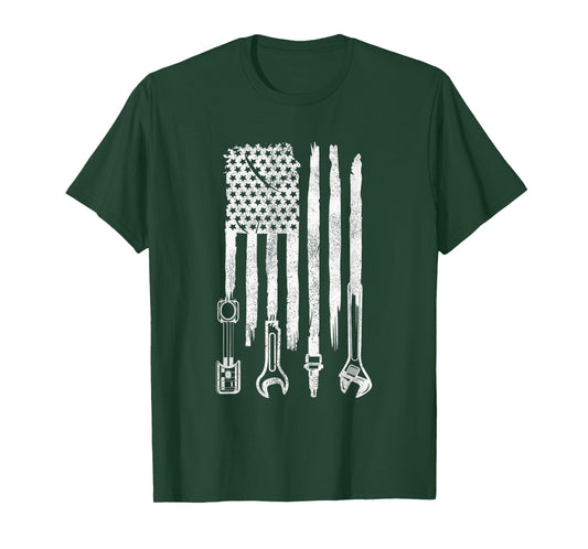 American Flag Mechanic Tools Car Fixing Essentials Mechanic T-Shirt for Women Men