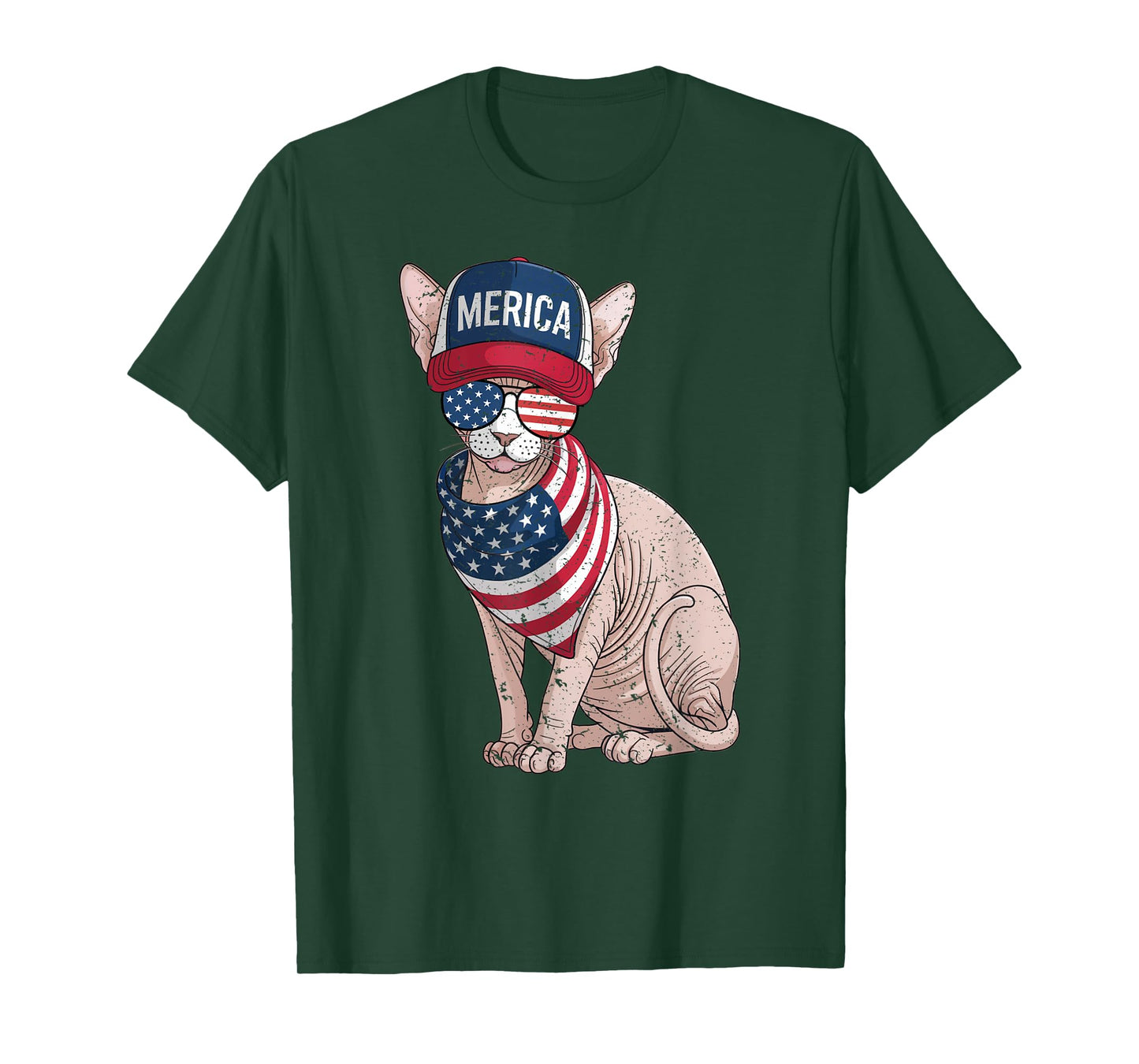 Sphynx Cat 4th of July US American Flag Cat Patriotic T-Shirt for Men Women Kids
