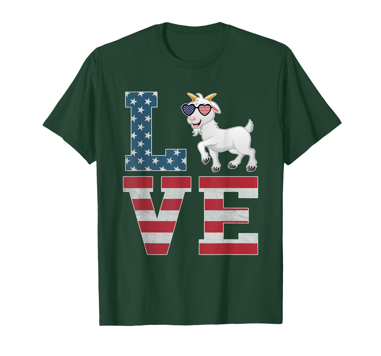4th of July Decor Patriotic LOVE Goat American Flag T-Shirt