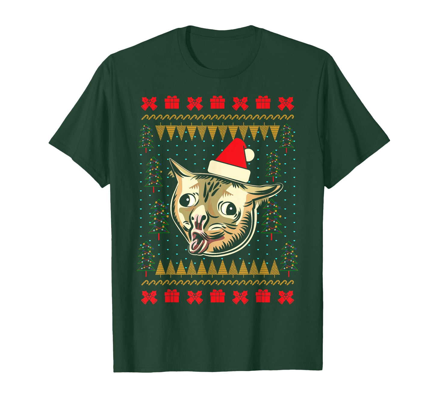 Ugly Christmas Sweater Coughing Cat Meme Men Women Kids T-Shirt