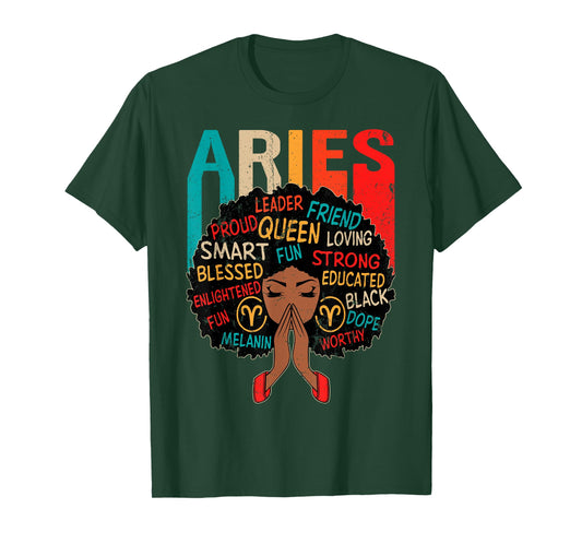 Aries Queen Retro Afro Black Women Zodiac Sign T-Shirt