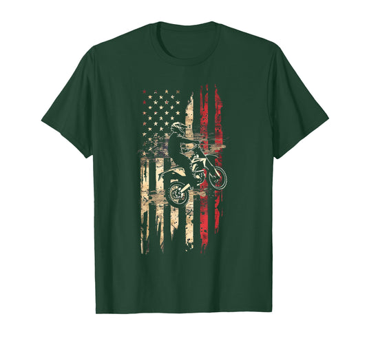 Best Dirt Bike For Men Boys Dirtbike Racing US Flag Biker T-Shirt