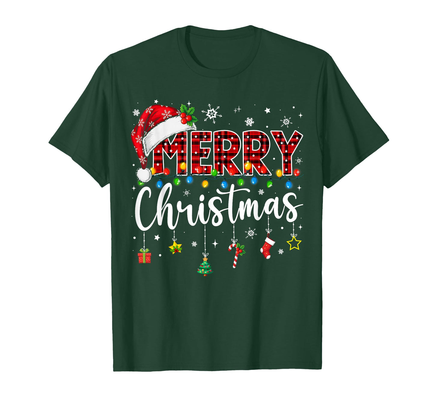 Merry Christmas Buffalo Plaid Red Santa Family Xmas Pajamas T-Shirt