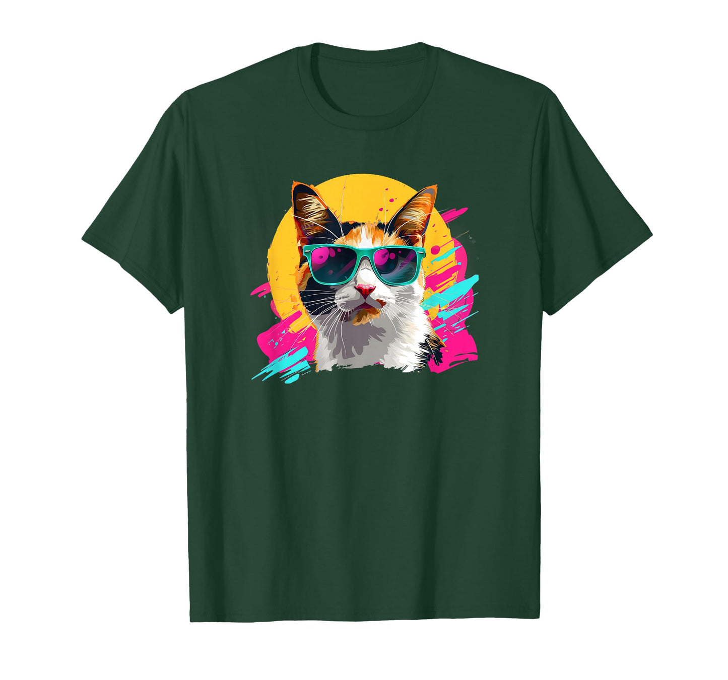 Mens Womens Retro Vintage 80s Sunglasses Calico Cat Lover T-Shirt
