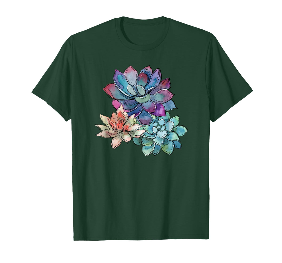 Succulent T-Shirt Beautiful Watercolor Succulents Plants Tee T-Shirt