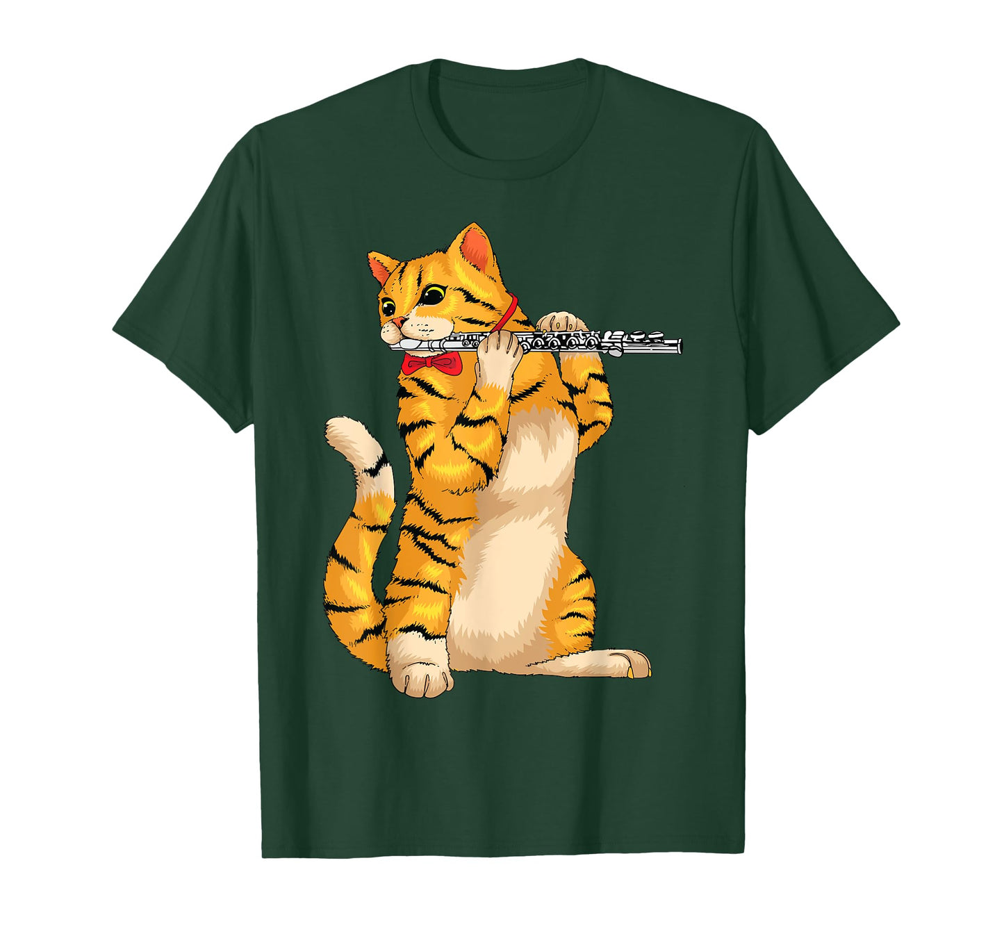 Funny Cat Playing Flute | Cool Animal Musician Fluter Gift T-Shirt