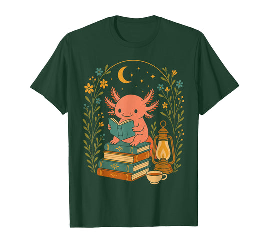 Cute Axolotl Reading Books Cozy Bookworm T-Shirt