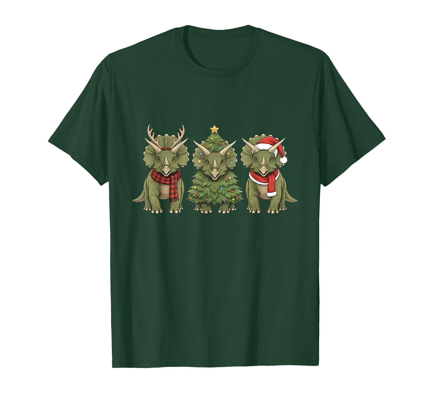 Santa Dinosaur Christmas Tree Triceratops Lover Xmas Pajama T-Shirt