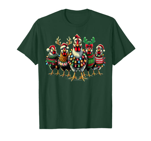 Christmas Chicken Lights Farm Xmas T-Shirt