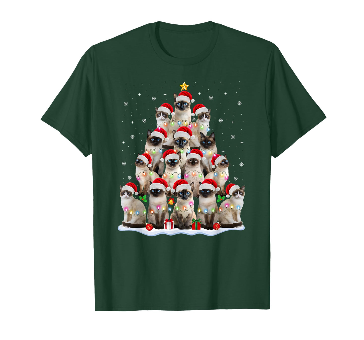Siamese Cat Christmas Tree Lights Xmas Catmas Cat Lover T-Shirt