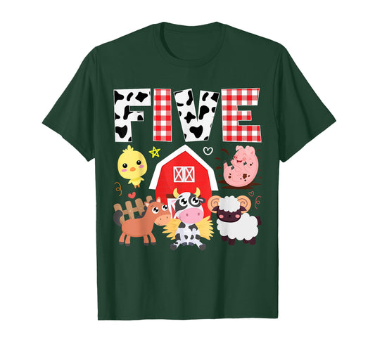 5th Birthday Five Year Old Farm Theme Animals Birthday Party T-Shirt