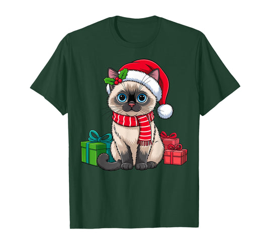 Christmas Siamese Cat Holiday Kitten Xmas Men Women Kids T-Shirt