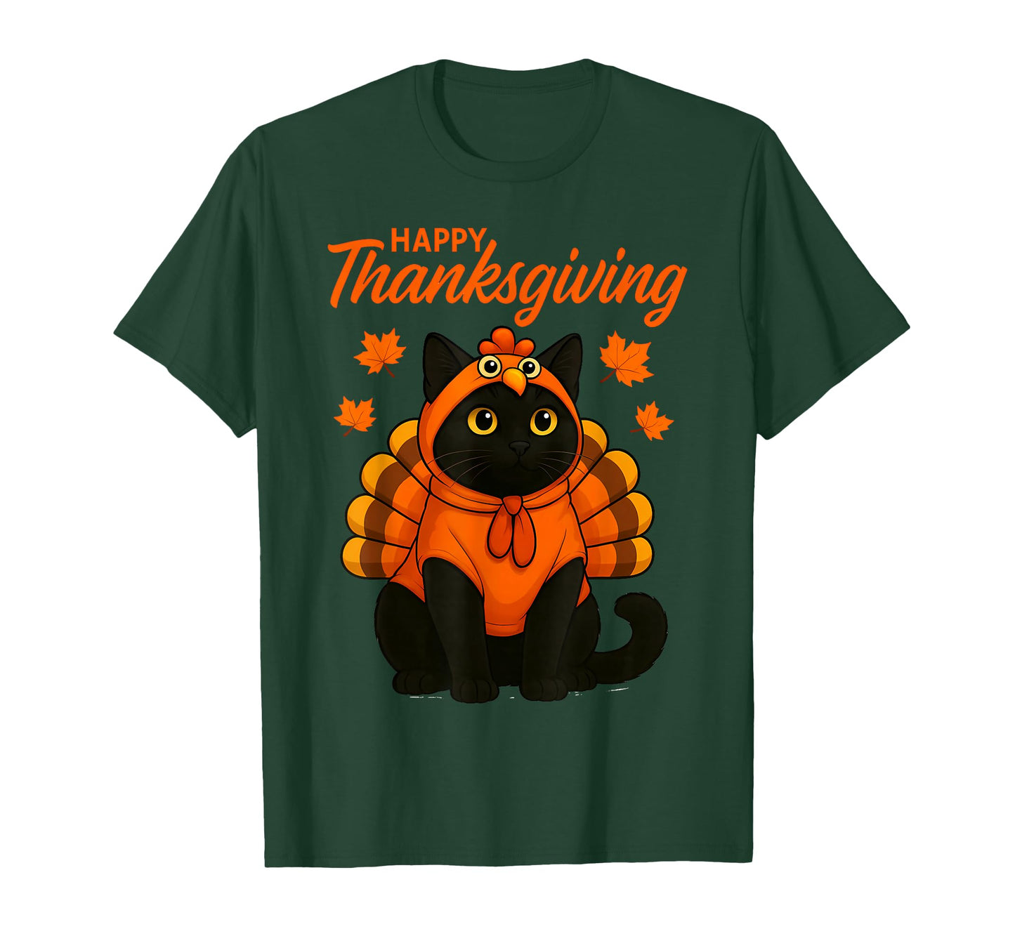 Cute Black Cat Turkey Happy Thanksgiving Fall Meow Cat Lover T-Shirt